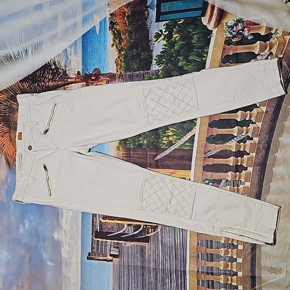 Pilcro and the Letterpress Cream Zippered Ankle Skinny Jeans Size 28 - Picture 3 of 10